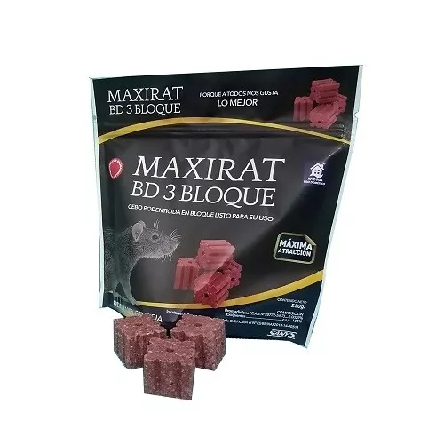 MAXIRAT BD-3 BLOQUE, Cebo en Bloques, Bromadiolona, Estuche 250 gr (10 x 25 gr)