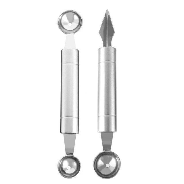 2 cucharas talladas acero inoxidable pelador de frutas Silver