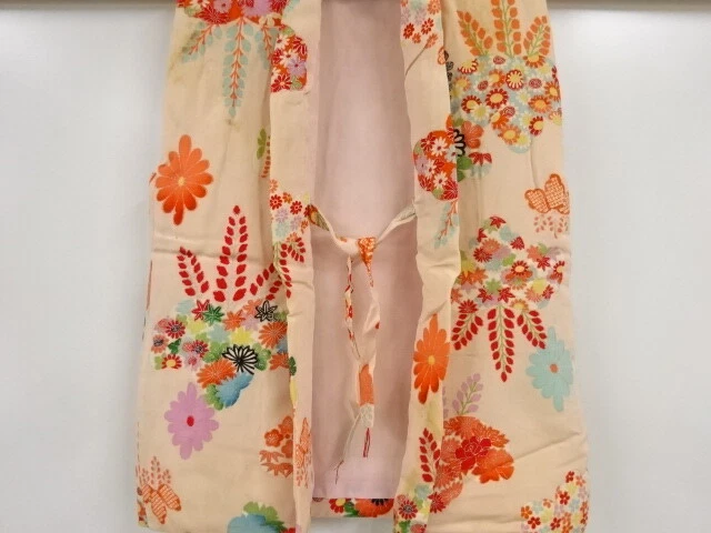 98558# Japanese Kimono / Antique Hifu Coat For Girls / Floral Plants & Paulo