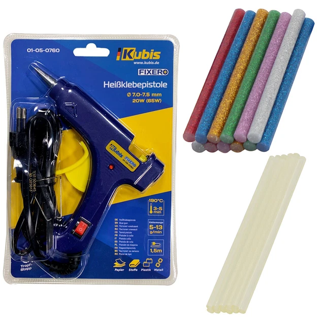 Juego de pistolas adhesivas 20 (65) W+puntos adhesivos color brillante 12 unidades+12 Transpa