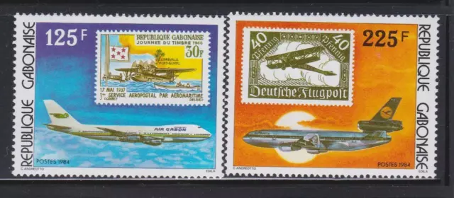 Av5 - Aviation Stamps Gabon 1984 Upu Hamburg Airplanes Air Gabon Lufthansa Mnh