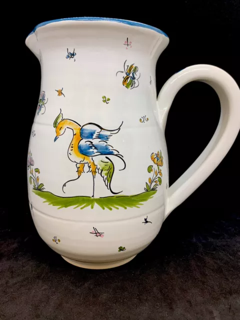 DECOR MOUSTIERS : 7 5/8” Handled Pitcher Hand Painted Lovely! 2