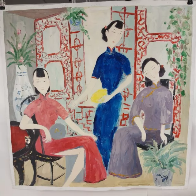 Large Contemporary Chinese Figurative Painting on Canvas Signed by Artist