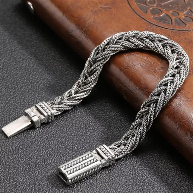 Pure S925 Sterling Silver Chain Men Women Braided Wheat Link Bracelet