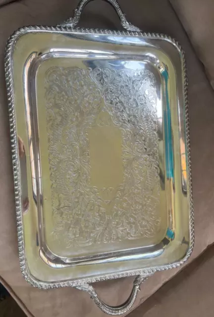 Antique Canterbury  Silver Plated Serving Tray 19" x 11  1/2"; Etched Pattern