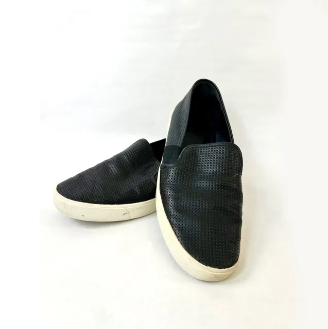 Vince Black Leather Blair Perforated Slip On Sneakers Women's Size 8.5