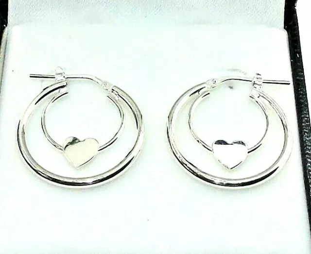 925 Hallmarked Sterling Silver 25Mm Mirror Finish Heart Cradle Hoop Earrings 2