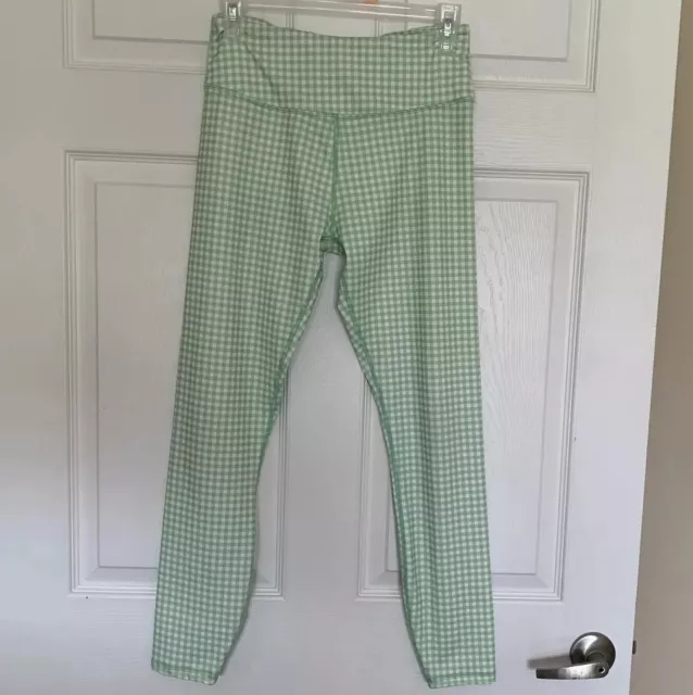 LA + Image Women’s Medium Leggings Green White Gingham Gift Pants Excercise