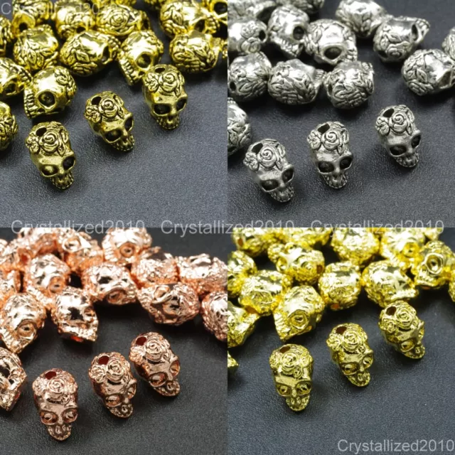 Solid Metal Rose Skull Head Bracelet Necklace Connector Charm Beads Silver Gold
