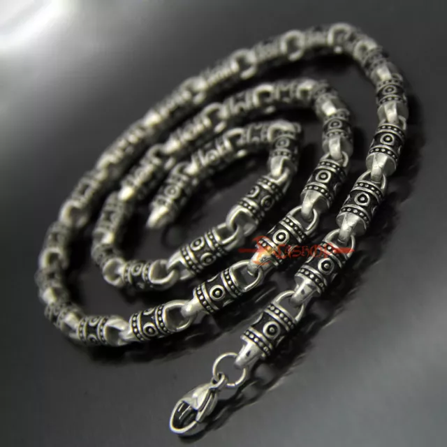 Retro Silver Stainless Steel Tibetan Tribal Totem Chain Necklace Men's Women's
