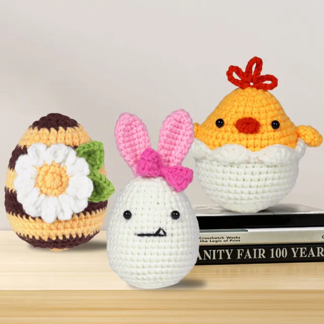 FE# 3Pcs Crochet Kits Creative Rabbit Chicken Bee Egg Complete Crochet Kit for D