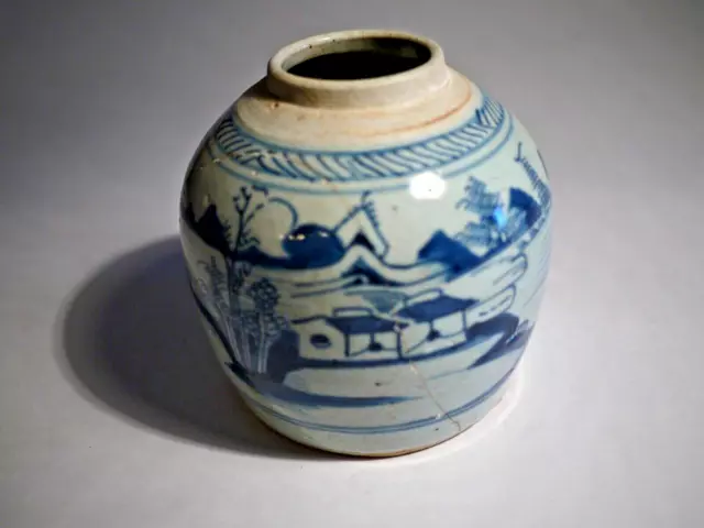 Antique Chinese Blue & White Ginger Jar Vase Late Ming Qing Dynasty *SEE PICS*