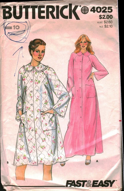 4025 Vintage Butterick SEWING Pattern Misses Loose Fitting A Line Robe Bathrobe
