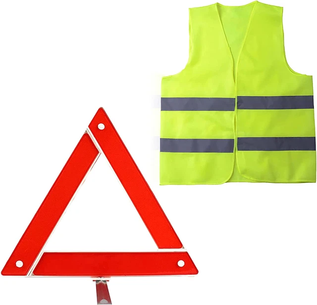 2In1 Kit Gilet Jaune Et Triangle De Signalisation, Pliable Triangles De Signalis