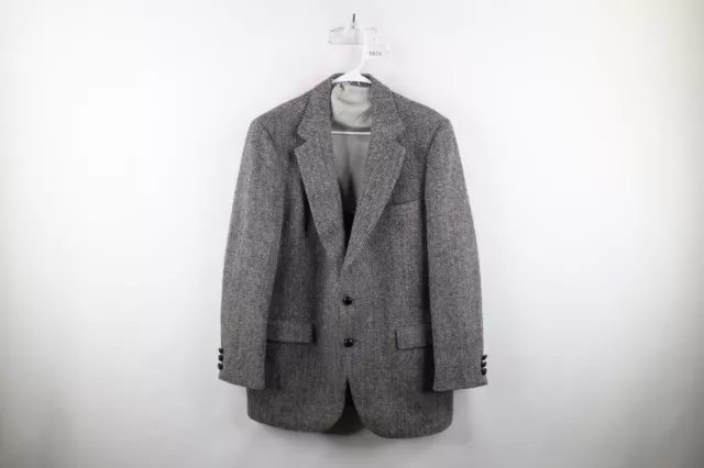 Vintage 70s Mens 42R Herringbone Harris Tweed Wool 2 Button Suit Coat Blazer