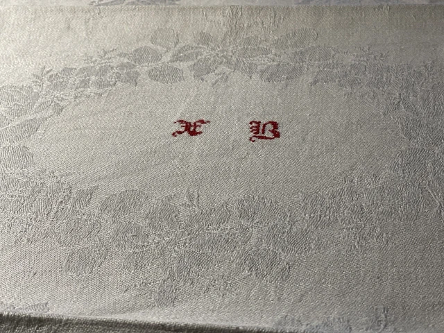 Service Table Ancien, Nappe  Et 9 Serviettes Lin soie Napoleon III Mono XB NSL15 15