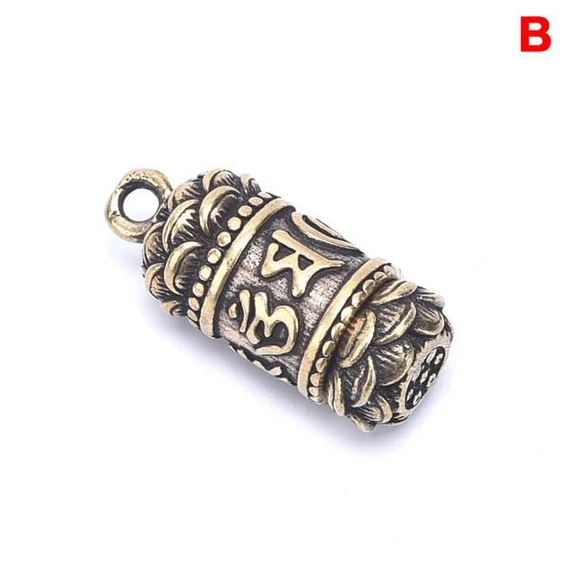 Brass Buddha GuanYin Sutra Cylinder Pendant Keychain Pill Box Medicine CaseY-xd
