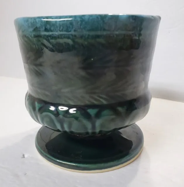 Vintage HULL POTTERY Emerald Green Glazed Pedestal Planter Vase Flower USA F84 2