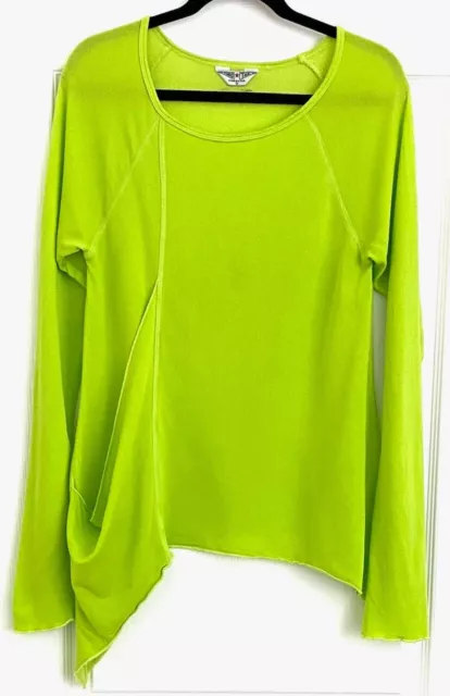 HARD TAIL Forever Lime Neon Green Draped Pocket Asymmetric French Terry Top S