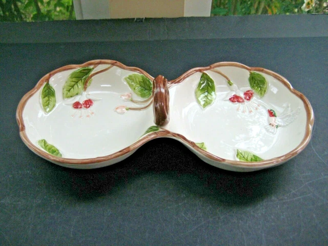 Otagiri Divided Handled 10" Nut Relish Condiment Dish Caddy Tray Hummingbirds