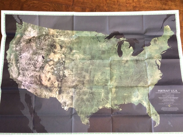 1976 National Geographic Map Portrait USA Color first Photomosaic map 48 States
