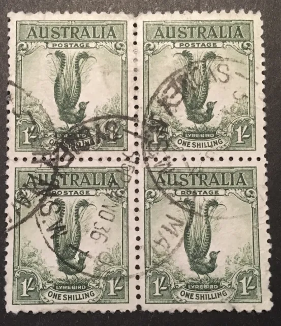 Australia "Lyre Bird" 1932 VFU Block x4 Stamps LH