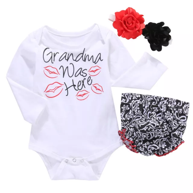 Infant Newborn Baby Girl Flower Headband+Romper+Pants Ruffles 3Pcs Outfit Set 3