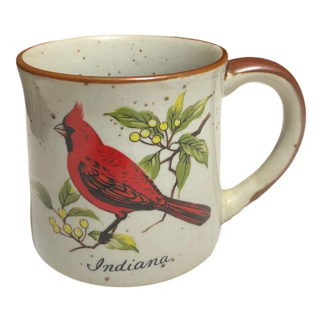 Vintage Norcrest Indiana State Cardinal Red Bird Mug Stoneware Hand Thrown Japan