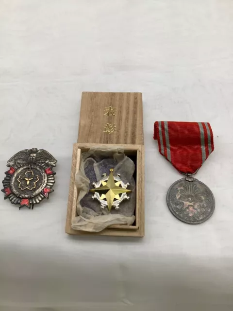 Japanese War Medal 3set Minister of Transport Awards Red ribbon Firefighting