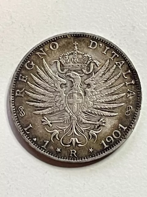 Italy 1901 1 Lira - Victor Emmanuel III Italian .835 Silver coin Rare D'ITALIA