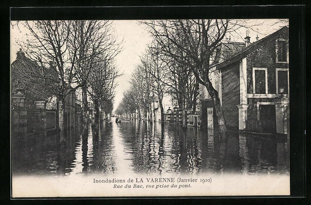 CPA La Varenne, Inondations 1910, Rue du Bac