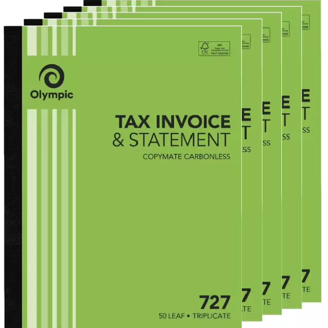 NEW 5x Pack Olympic 727 Triplicate Tax Invoice Statement Book Carbonless Bulk