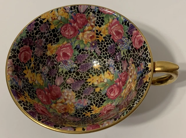 Rare VTG Royal Winton Grimwades “Hazel” Teacup Interior Chintz, Black Exterior 2