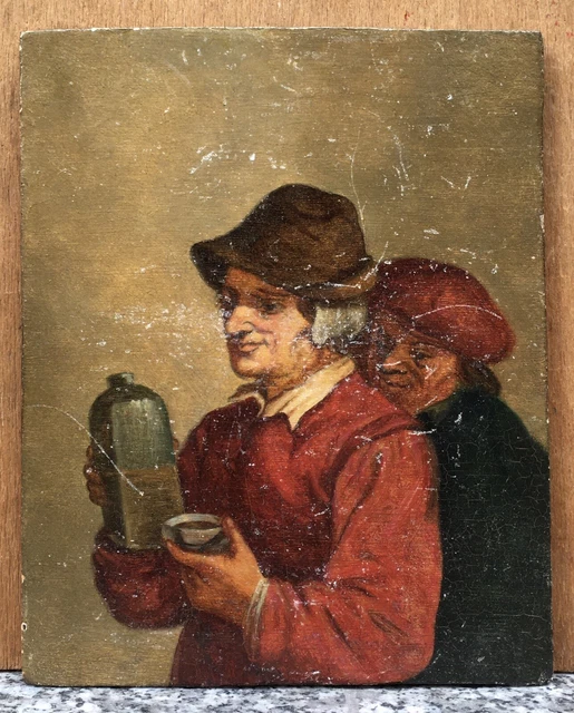 Tableau Ancien Huile Ecole Hollandaise Portrait Hommes Buveurs XVIIe-XVIIIe