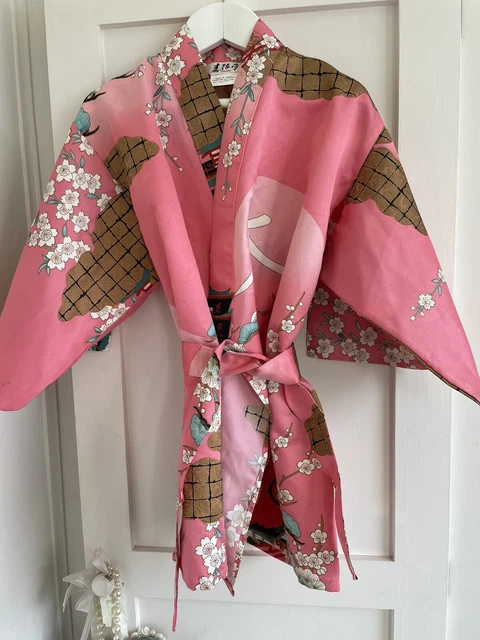 Little girls genuine Japanese pink floral kimono one size - toddler to age 4/5