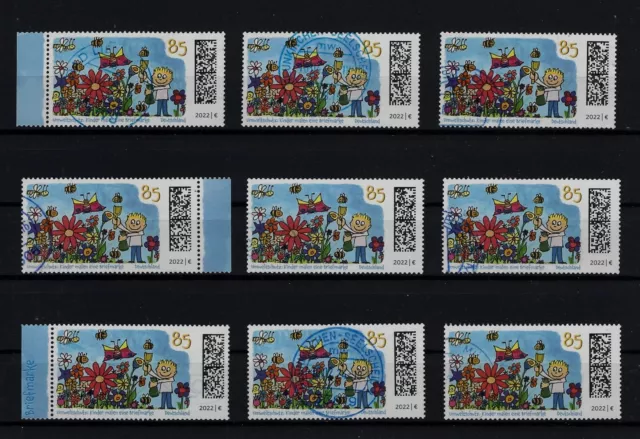 9 x BRD Sondermarken 2022 Kinder malen eine Briefmarke Mi. 3701 gest. papierfrei