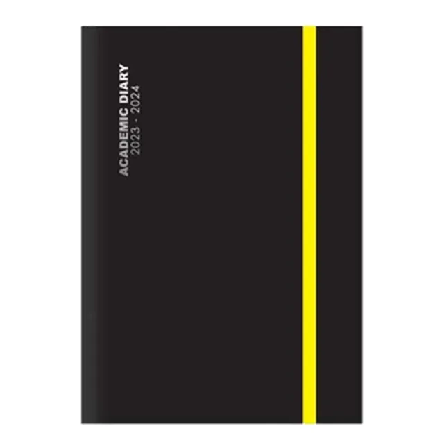 2023-2024 Mid Year A4 Day A Page Academic Diary Elastic Band Casebound Black