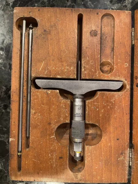 Vintage Starrett # 445 Micrometer Depth Gage In Wooden Case
