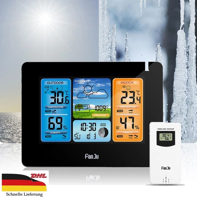Funk Wetterstation LCD Farbdisplay Außensensor Hygrometer Funk-Außensensor hause