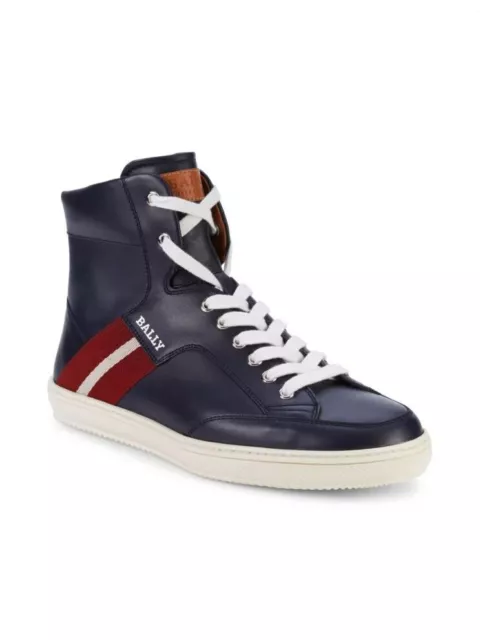 BALLY OLDANI MEN'S 6240310 Navy High-Top Leather Sneakers MSRP $595 ...