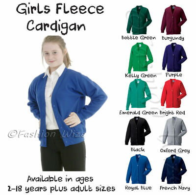 Girls School Fleece Cardigan Sweatshirt Uniform Age 2 3 4 5 6 7 8 9 10 11 12 13