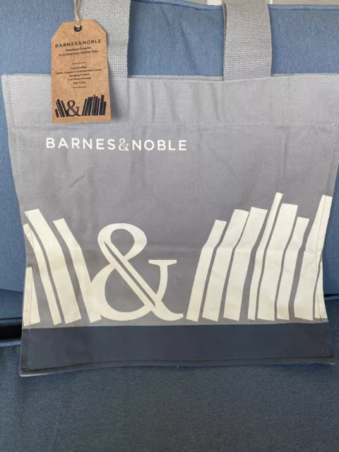 Barnes & Noble Gray/Ivory Reusable Tote Bag 100% Organic In-Conversion Cotton