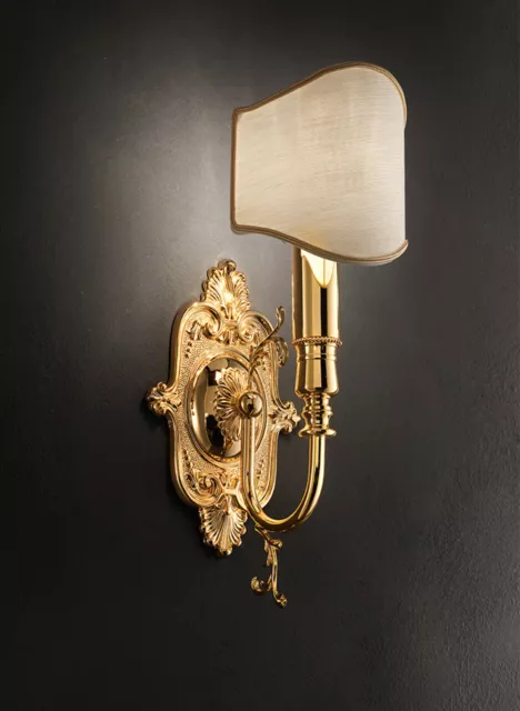 Applique da parete con specchio in ottone oro con paralumi MS-374