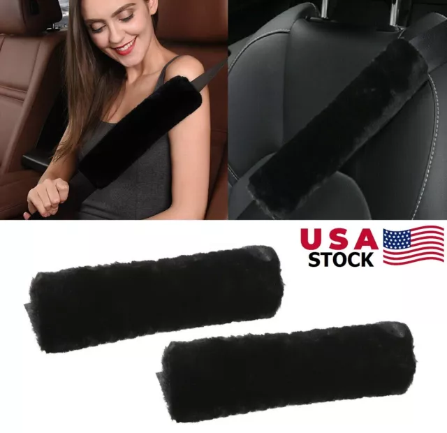 4 × Sheepskin Car Seat Belt Cover Auto Wool Seatbelt Soft Shoulder Pad Cover USA