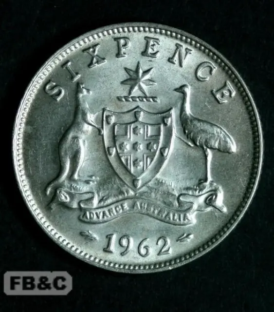 1962 Australian Silver Sixpence Coin KM#58 Elizabeth II aUNC
