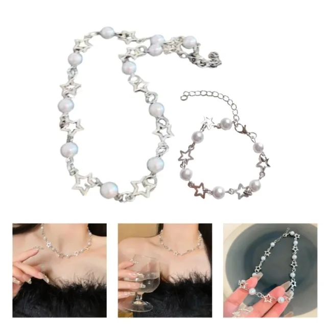 Y2K Hollow Star Pearl Necklace Aesthetic Jewelry Sweet Cool Bracelets for Women