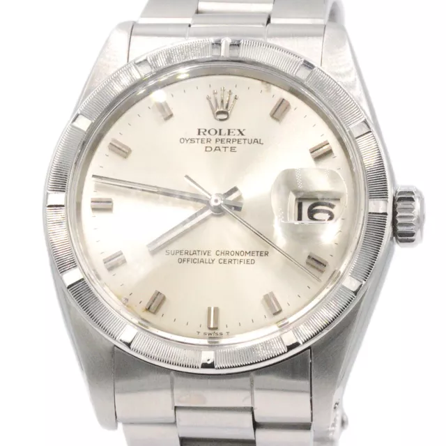 Hombre Rolex Date Reloj Acero Inoxidable Engine-Turned Índice Bezel Plata Esfera