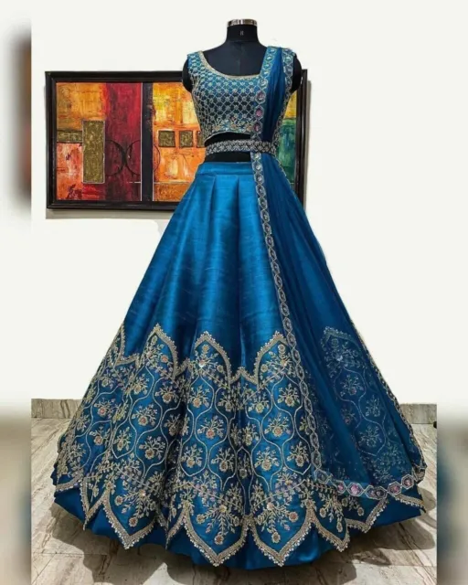 Thrilling Blue Embroidery Work Lehenga Choli Designer Sari Skirt Lehanga Lengha
