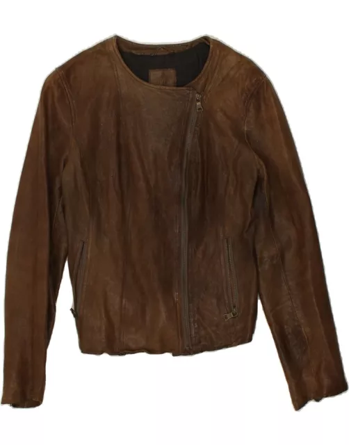 BANANA REPUBLIC Womens Crop Leather Jacket UK 14 Medium Brown Leather BI62