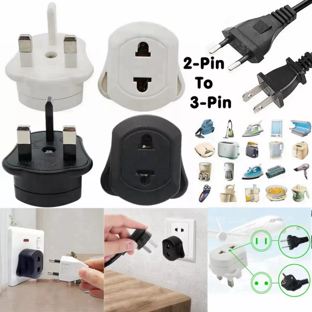 UK 2-Pin To 3-Pin Shaver Adapter Plug Socket Converter EU European Euro Travel